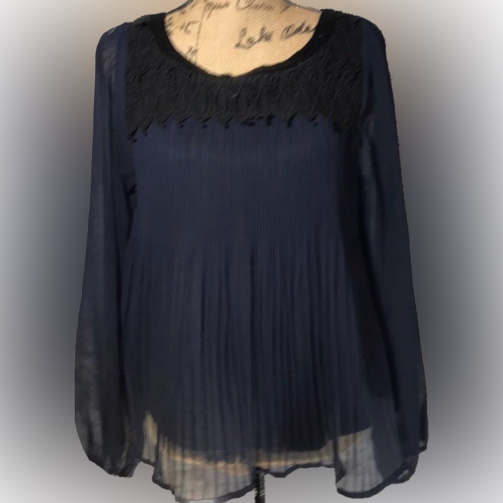 H&M | Pleated Blouse Blue and Black